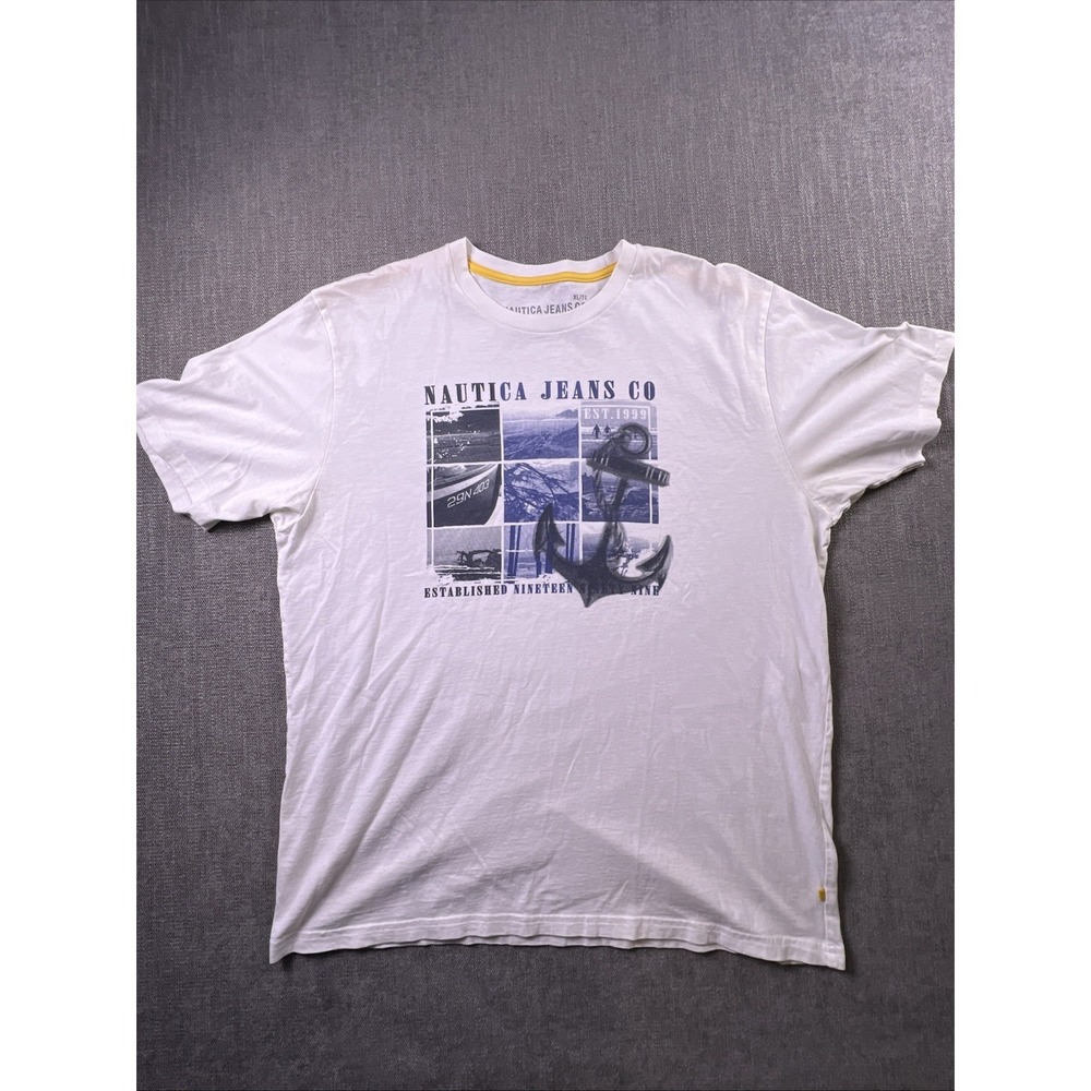 Nautica Jeans‎ Co T Shirt Men XL Graphic Print White Preppy Casual